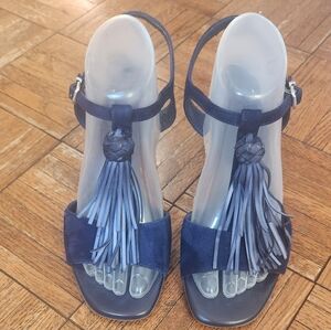 Hispanitas Women’s Sandals EU 40 Blue Suede Tassel Ankle Strap Heels Pre-Owned